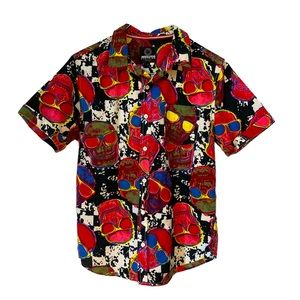 One Resolution Skull Sunglass Shirt Button Front Grunge Halloween Multicolor Med